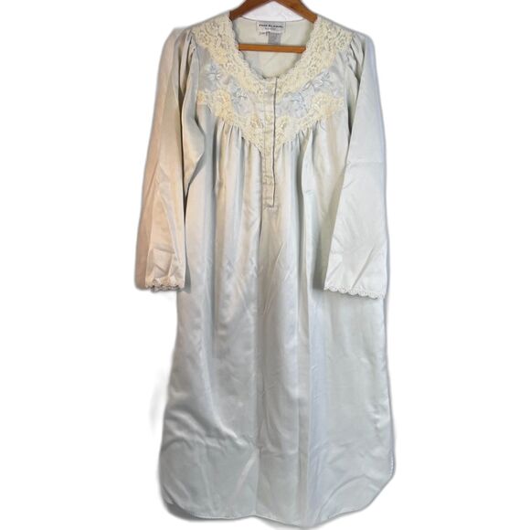 Miss Elaine Classics Vintage Nightgown Satiny Lace Detail Bodice Long Sz Medium - Picture 1 of 9